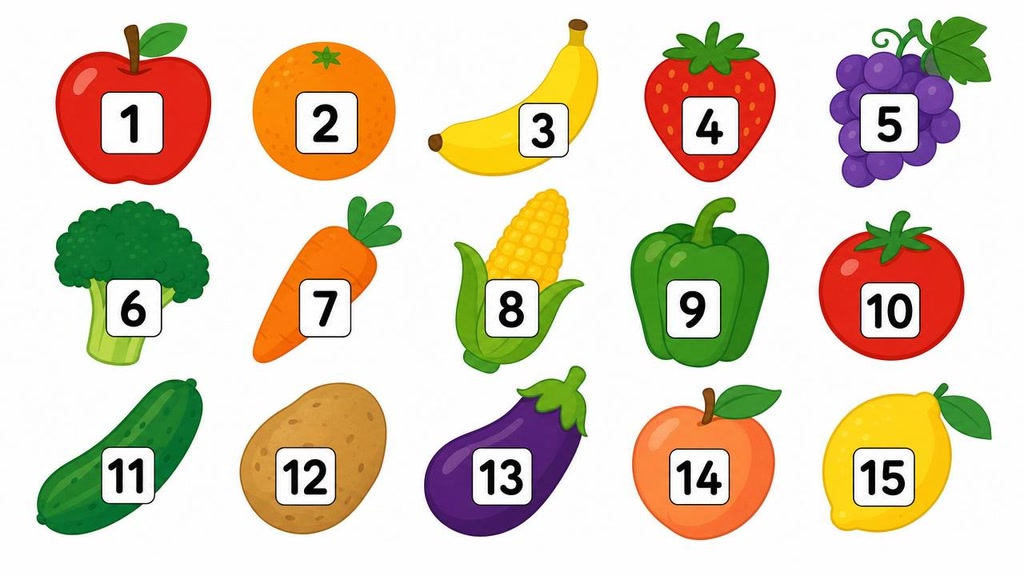 Quantity-to-Numeral Counting: Fruit and Vegetables